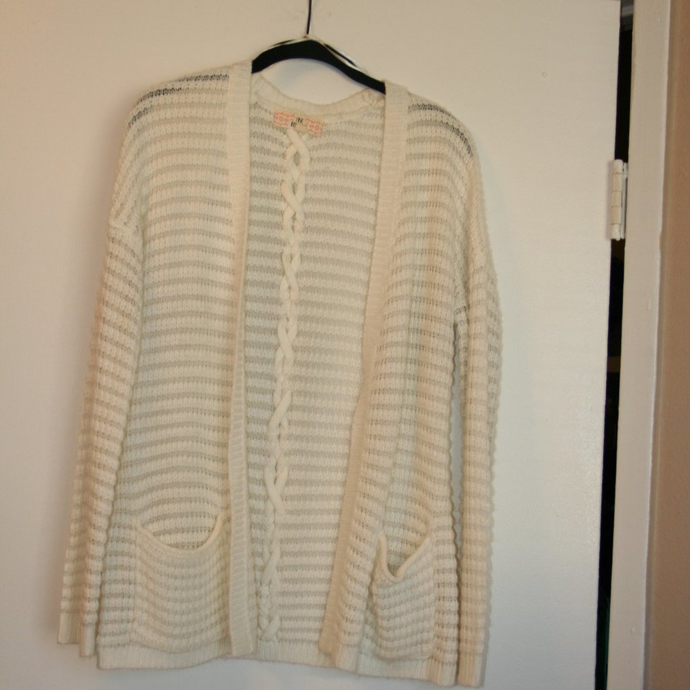 Pink Republic White Pointelle Knit Cardigan